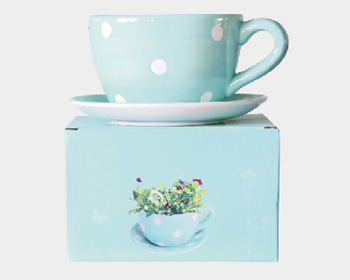 Tea Cup & Saucer Sky Blue Polka Dot - 上秞花盆